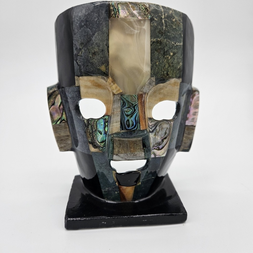 6"Beautiful Mayan Aztec Burial Death Mask  Beautiful Semi-Precious Stones Mexico